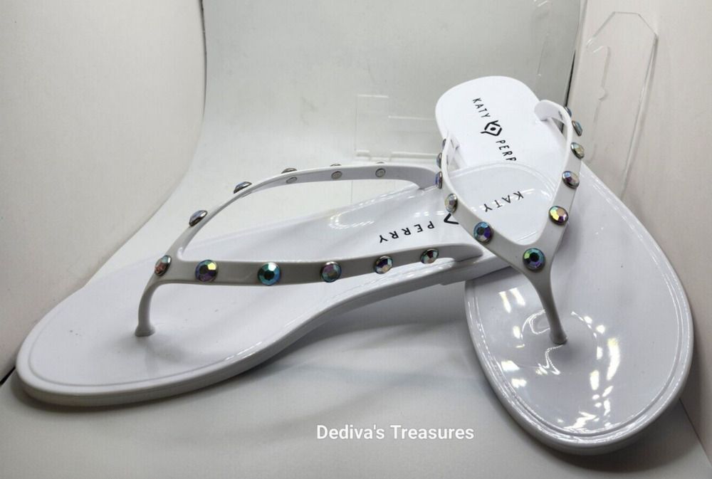 Katy Perry THE GELI GEM White Crystal Flip Flop Sandals ~ Womens Size 10M NIB